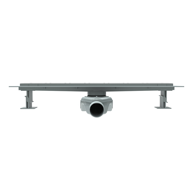 Horizontal outlet shower tile drain showing adjustable leveling feet and 360 rotatable siphon