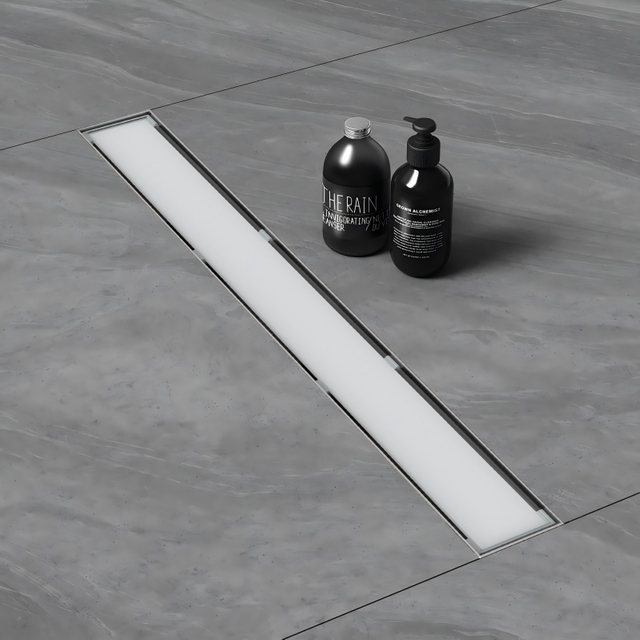 Bathroom shower drain with white stainless steel glass surface