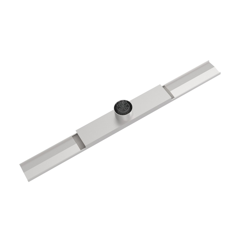 Bottom view of cuttable linear drain showing 2-inch vertical connection