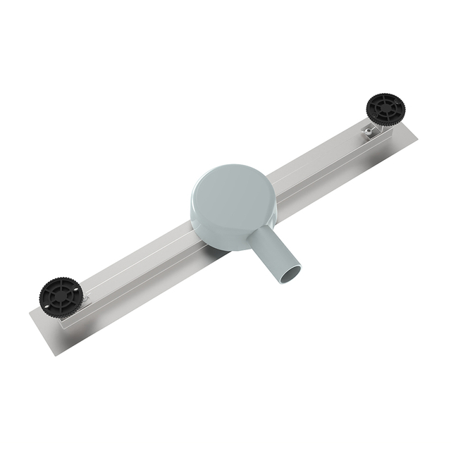 Underside view of adjustable floor drains with 360 degree rotatable siphon