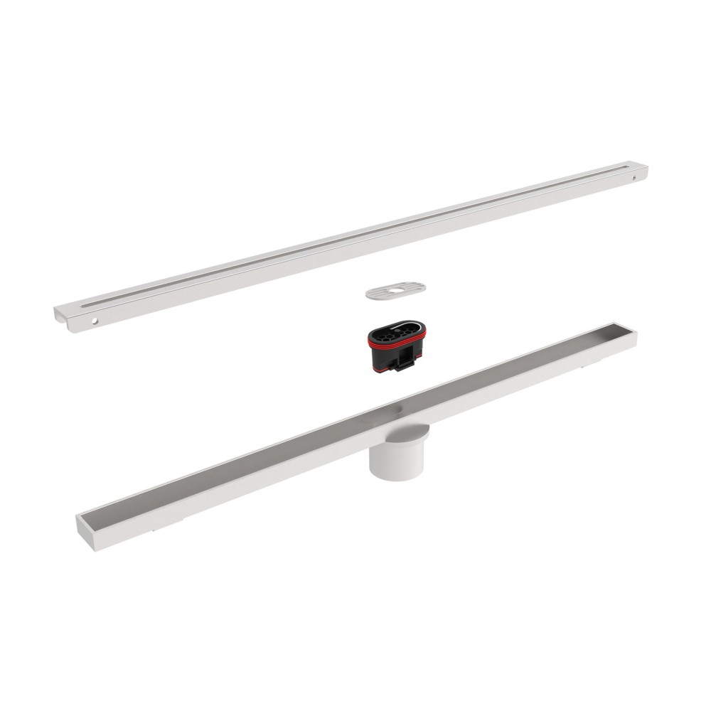 Complete linear shower drain kit including SS filter, hook, and deodorant siphon