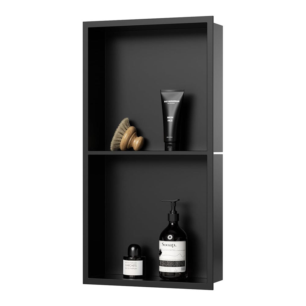 Vertical bathroom niche recessed stainless steel black