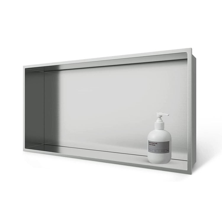 Horizontal shower niche in stainless steel with visible flange front display