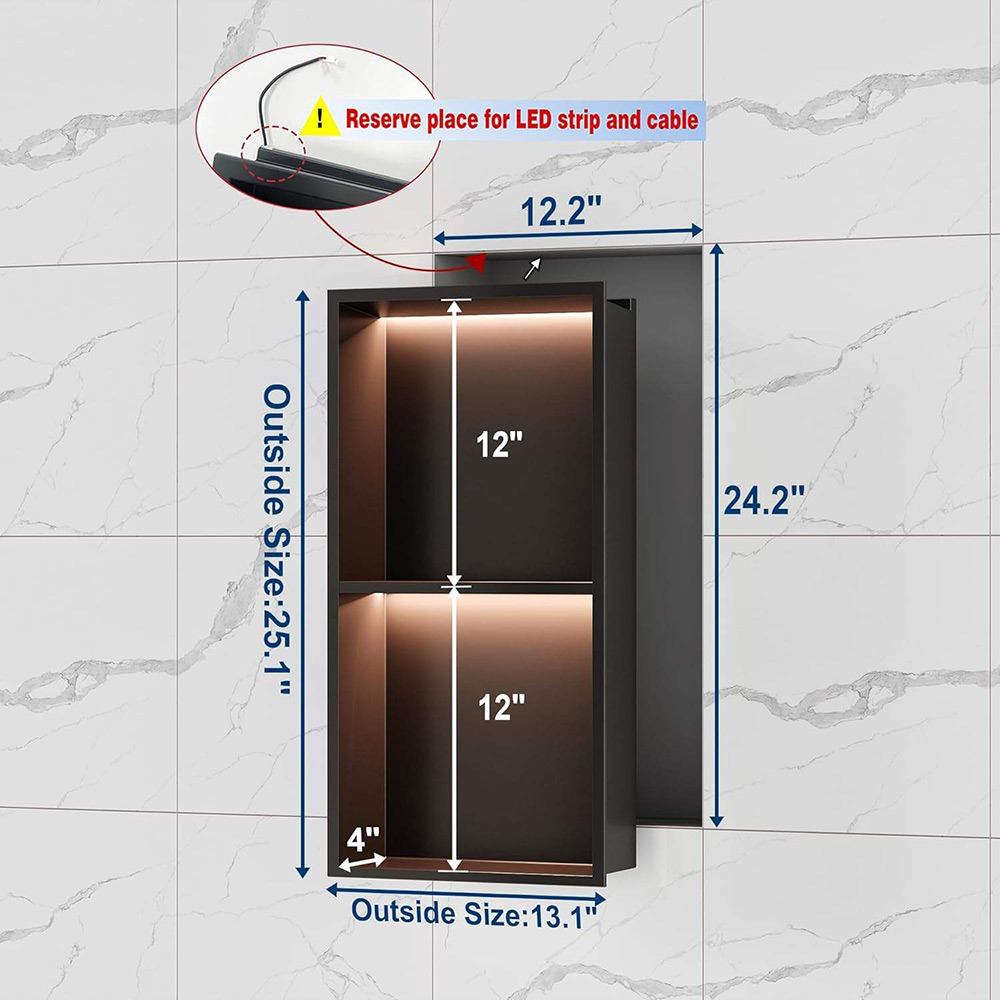 Vertical niche stainless steel wall niche dimensional technical layout with LED
