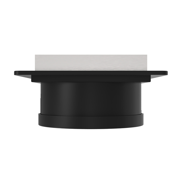 Square stainless grate drain showing wide flange for tile alignment