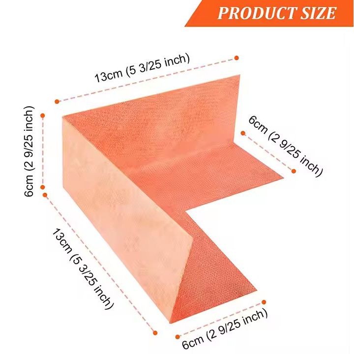 Technical sizing showing 13cm length and 6cm width of the seamless waterproofing corner