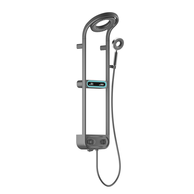Modern waterfall digital shower set wall mounted front view with LED display