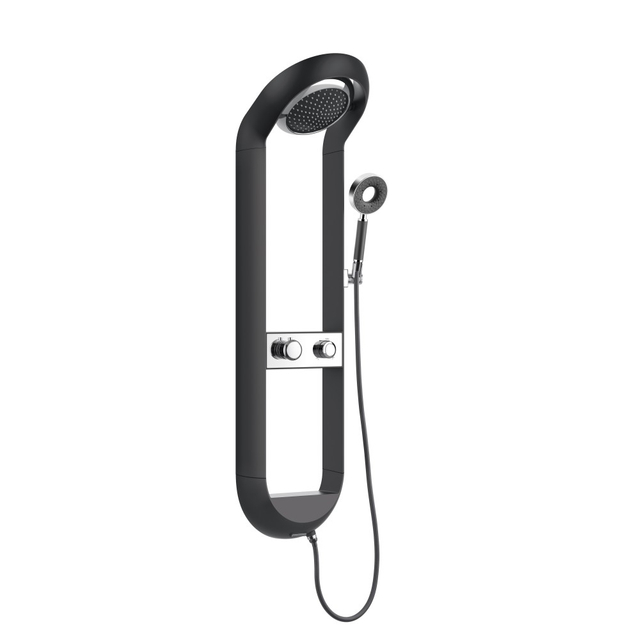 3 outlet thermostatic shower panel system front view in matte black