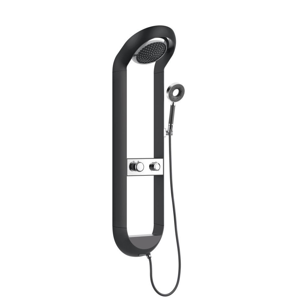 3 outlet thermostatic shower panel system front view in matte black