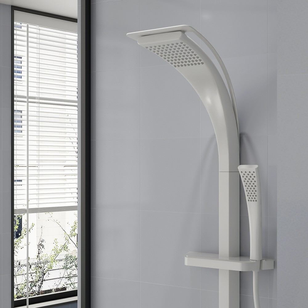 Curved rain shower head wall mounted close up