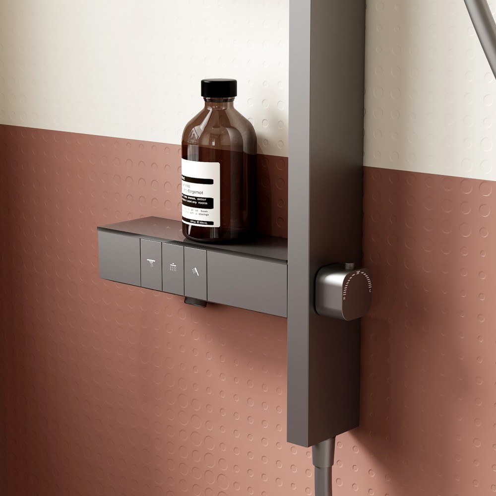 Integrated shower shelf and temperature control knob of shower column
