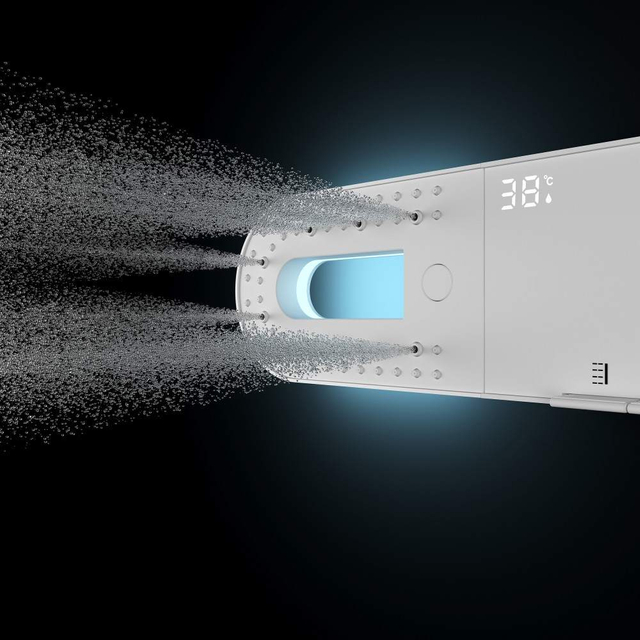 LED shower head spray mist function with blue ambient light