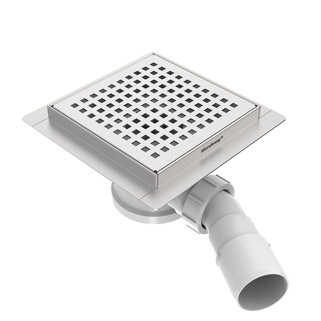 Square floor drains with 6 inch drain size and horizontal outlet assembly