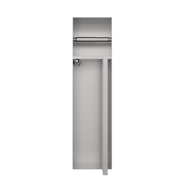 Brushed stainless steel recessed toilet roll holder with invisible door design for modern bathrooms