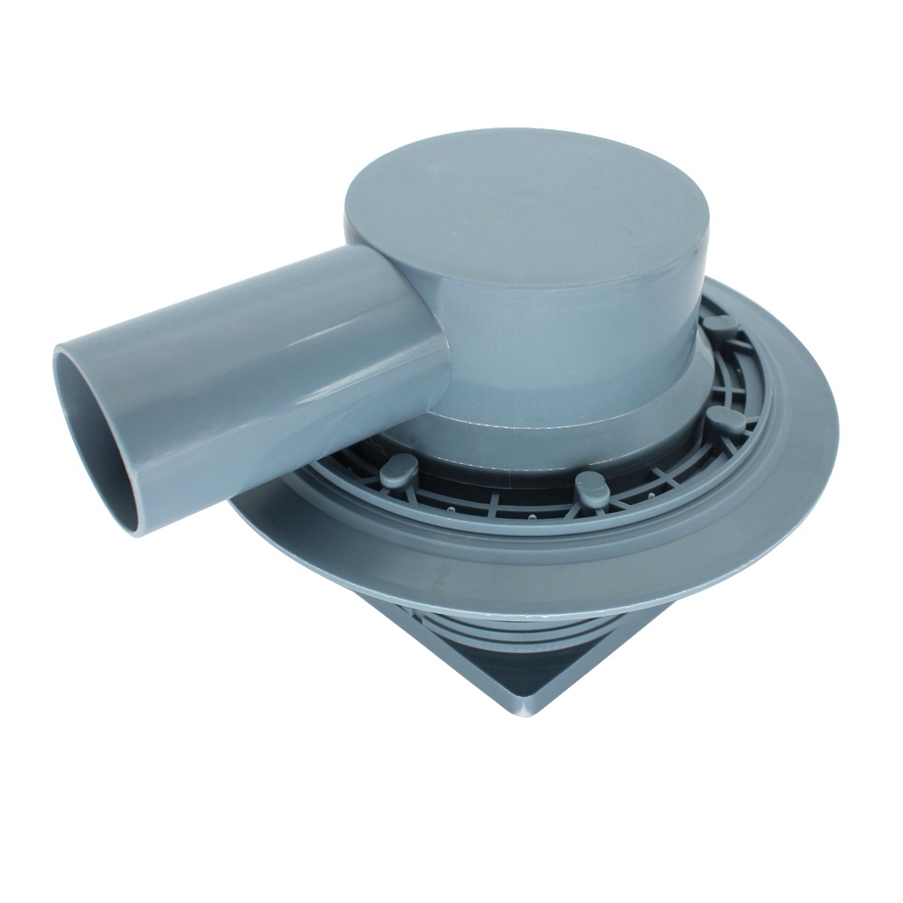 horizontal floor drain with angled outlet and abs base structure