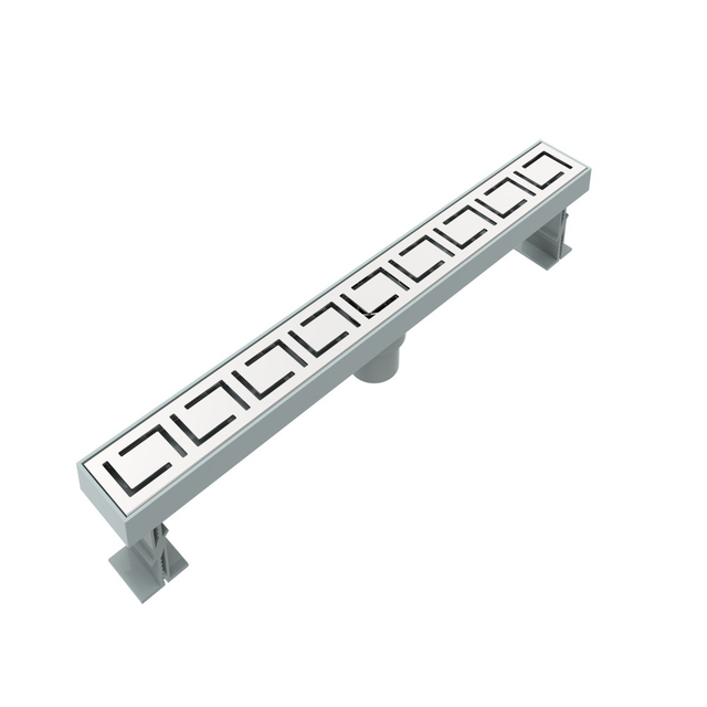 Stainless steel channel drain with linear grate and adjustable height