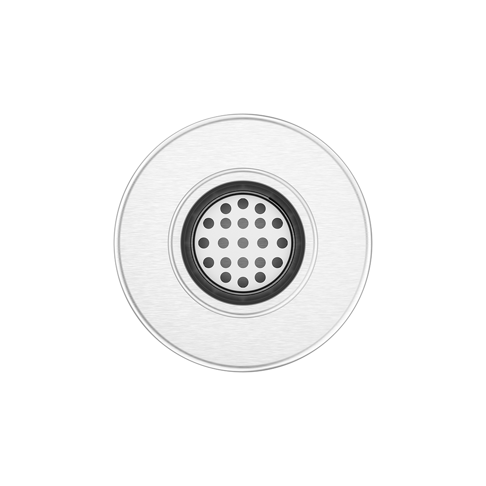 Bottom structure of round stainless steel shower drain with vertical outlet