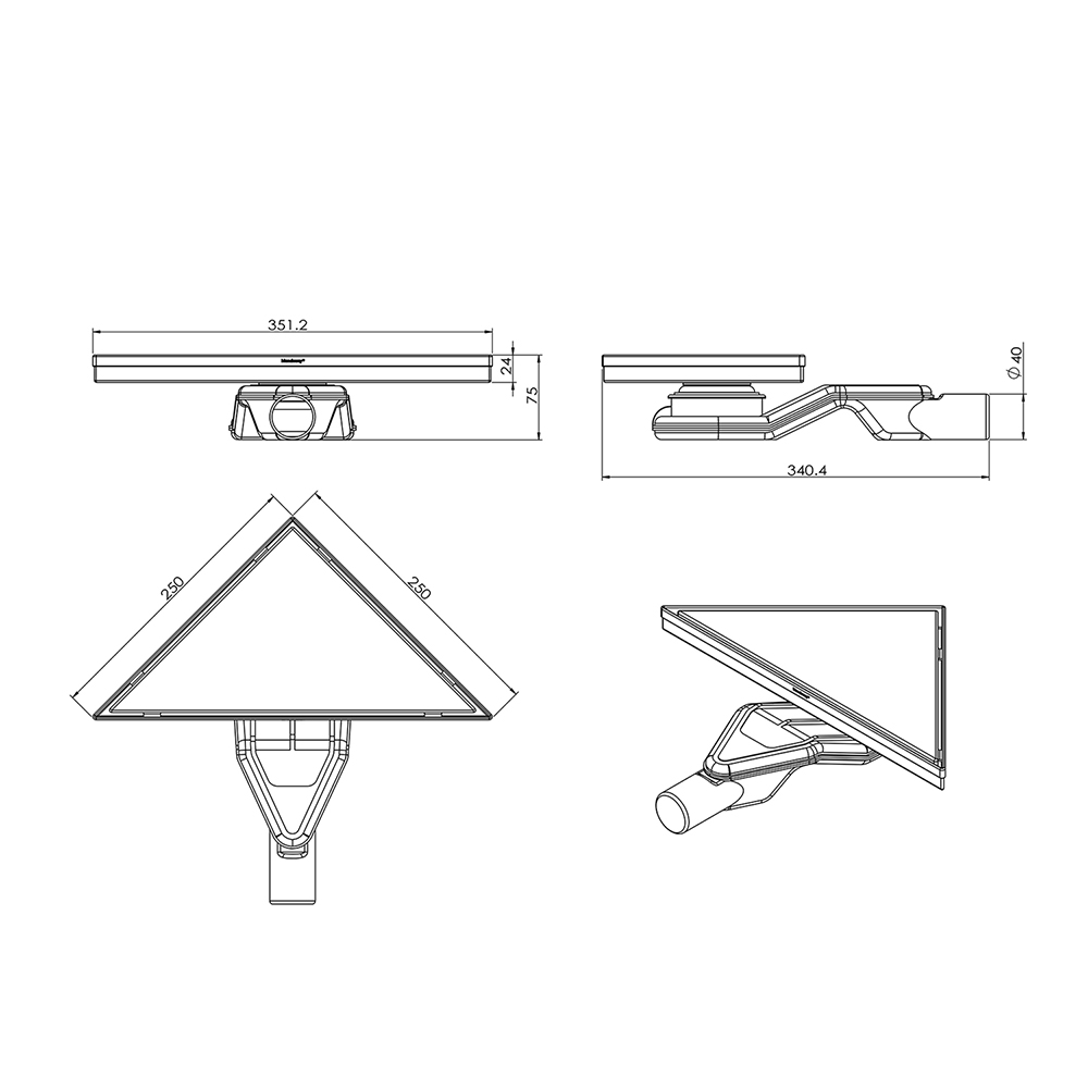 Floor siphon drain triangular drain side profile channel