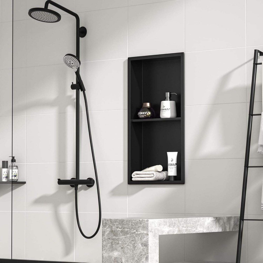 Vertical bathroom niche with shelf in shower niche stainless steel wall storage