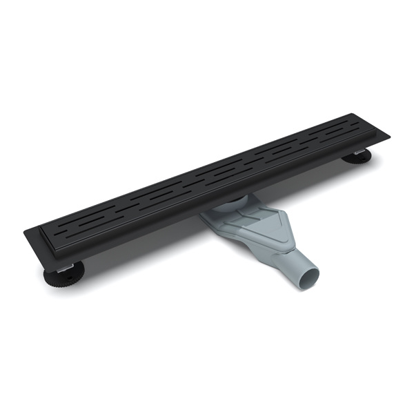 Matte black shower drain for tile shower with linear slots