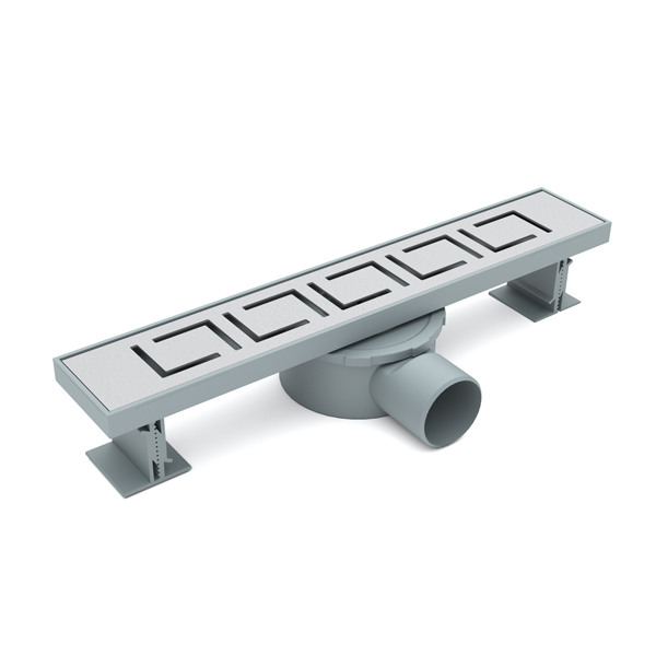 Brushed steel linear bathroom drain with Magnet Dry Wet siphon and hair strainer