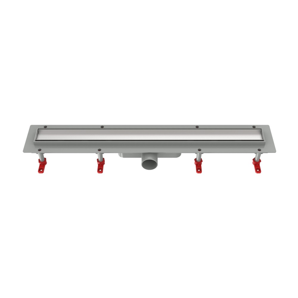 Eight adjustable feet on PP base linear shower drain for effortless floor leveling