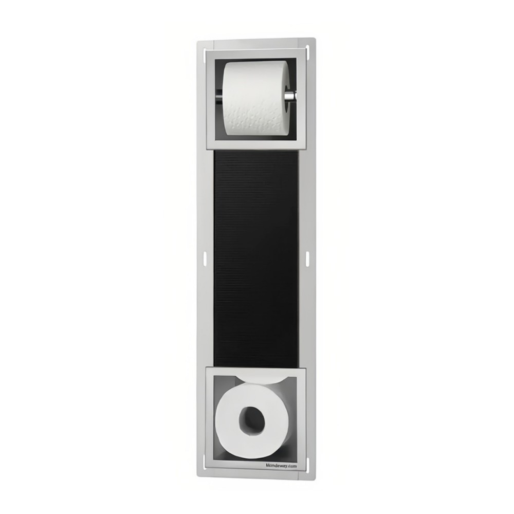 Stainless steel toilet paper roll holder with vertical concealed toilet paper holder and storage system