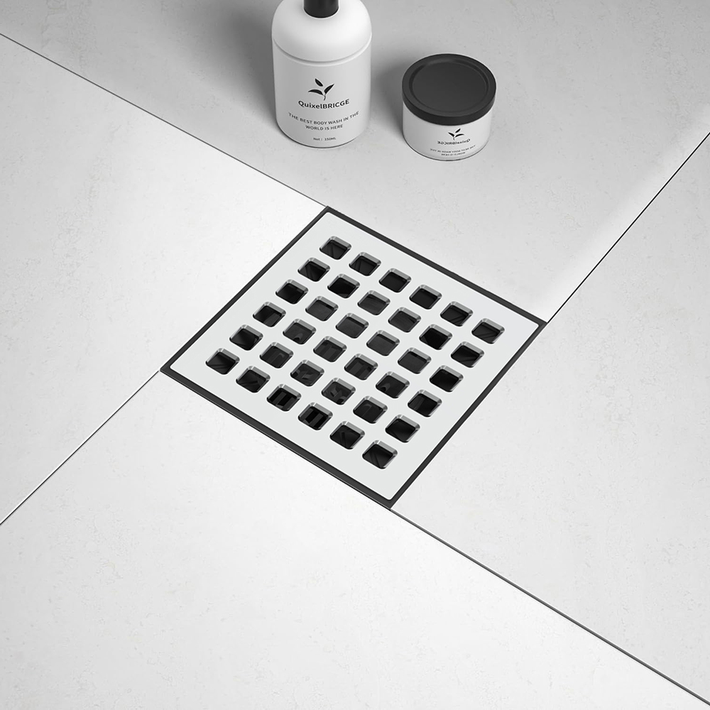 square bonding flange drain with stainless steel grate in shower floor