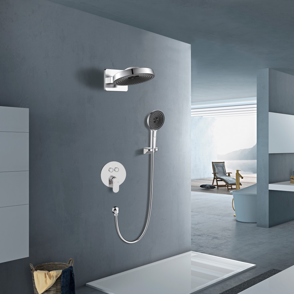 Concealed wall mount shower faucet set in contemporary bathroom