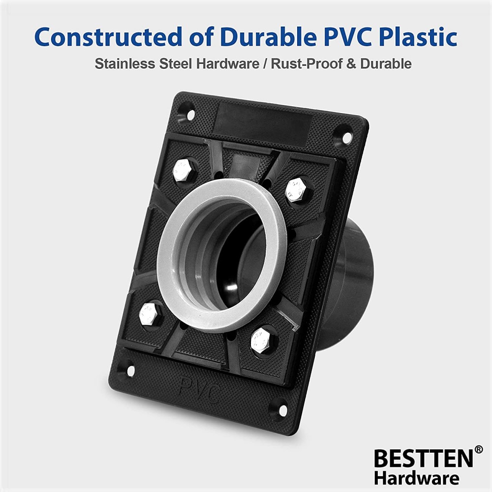 Durable black PVC shower base drain kit featuring stainless steel bolts and rubber seal
