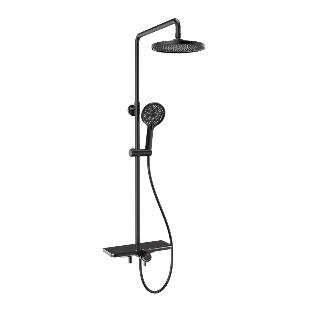 Black thermostatic shower head set with rainfall and hand spray
