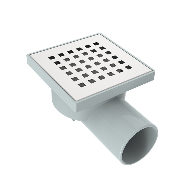 Plastic shower base drain with horizontal outlet as complete shower drain assembly kit