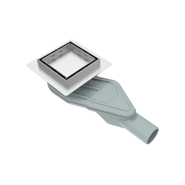 Square shower floor drain with flanged drain and horizontal outlet