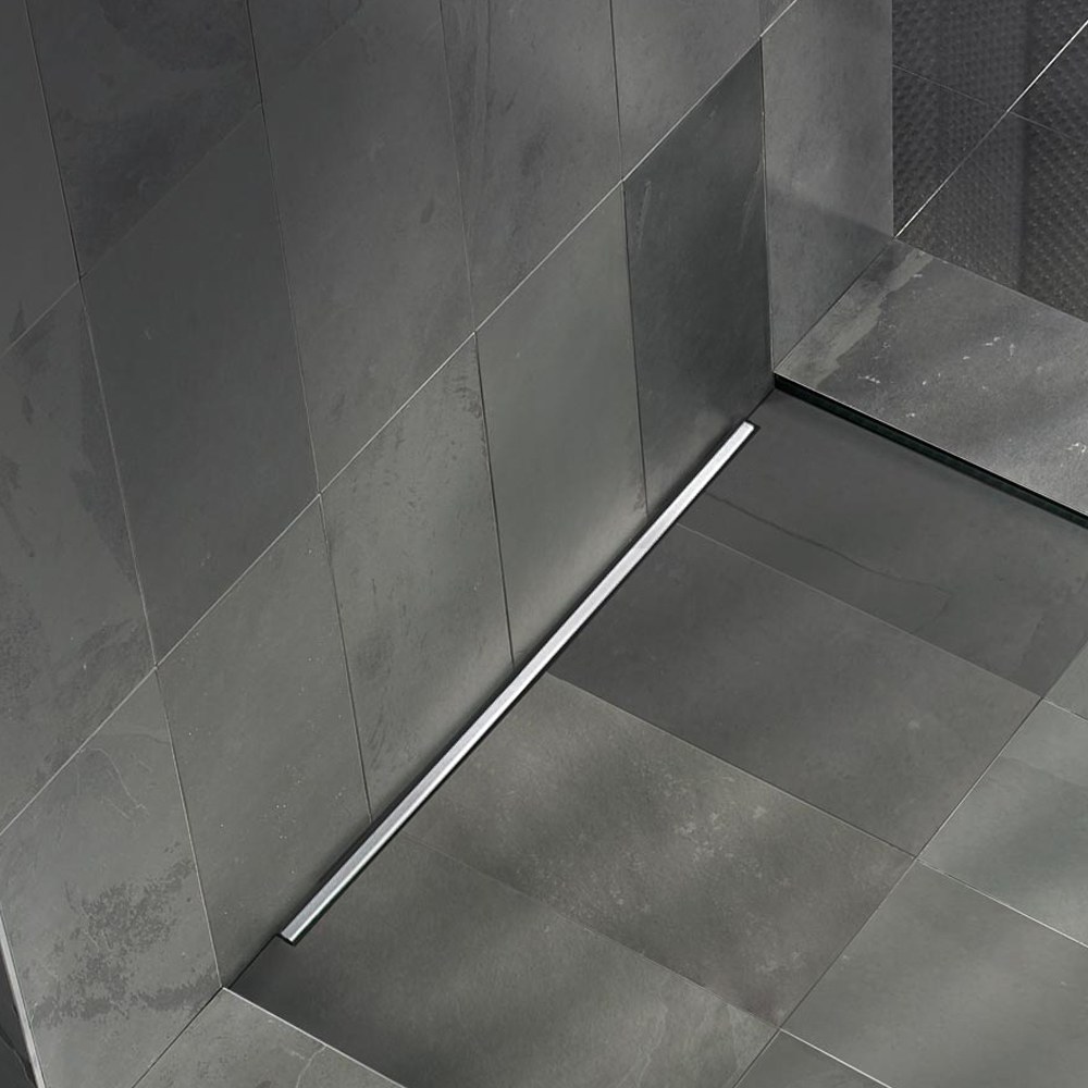 Brushed stainless steel linear shower drain slim surface finish
