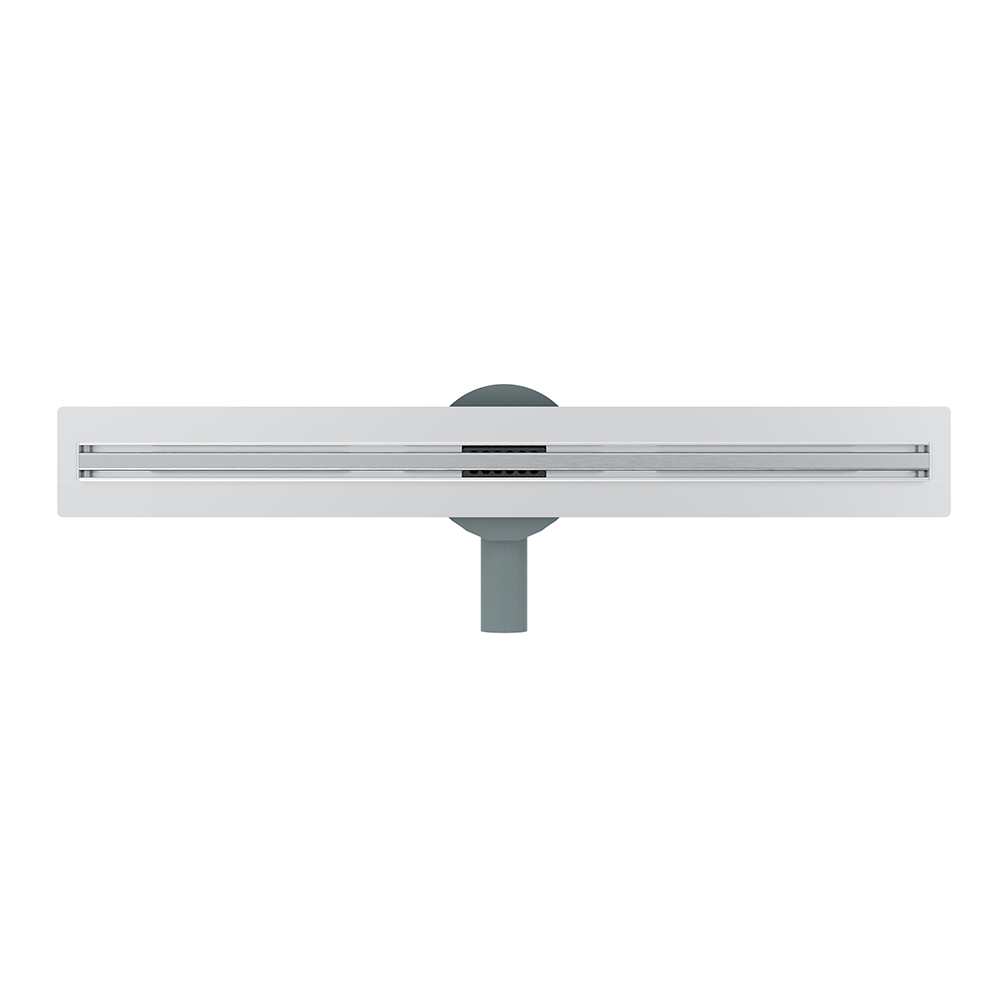 Stainless steel linear floor drain internal water channel and grate detail