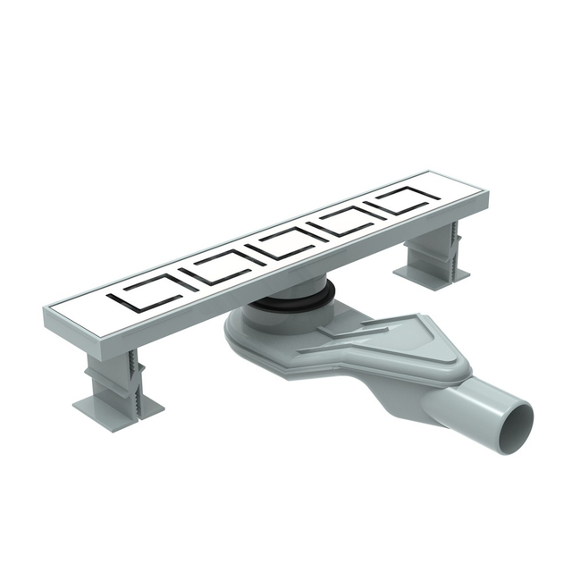 Stainless steel linear drain for shower featuring 360 degree rotatable siphon for flexible plumbing