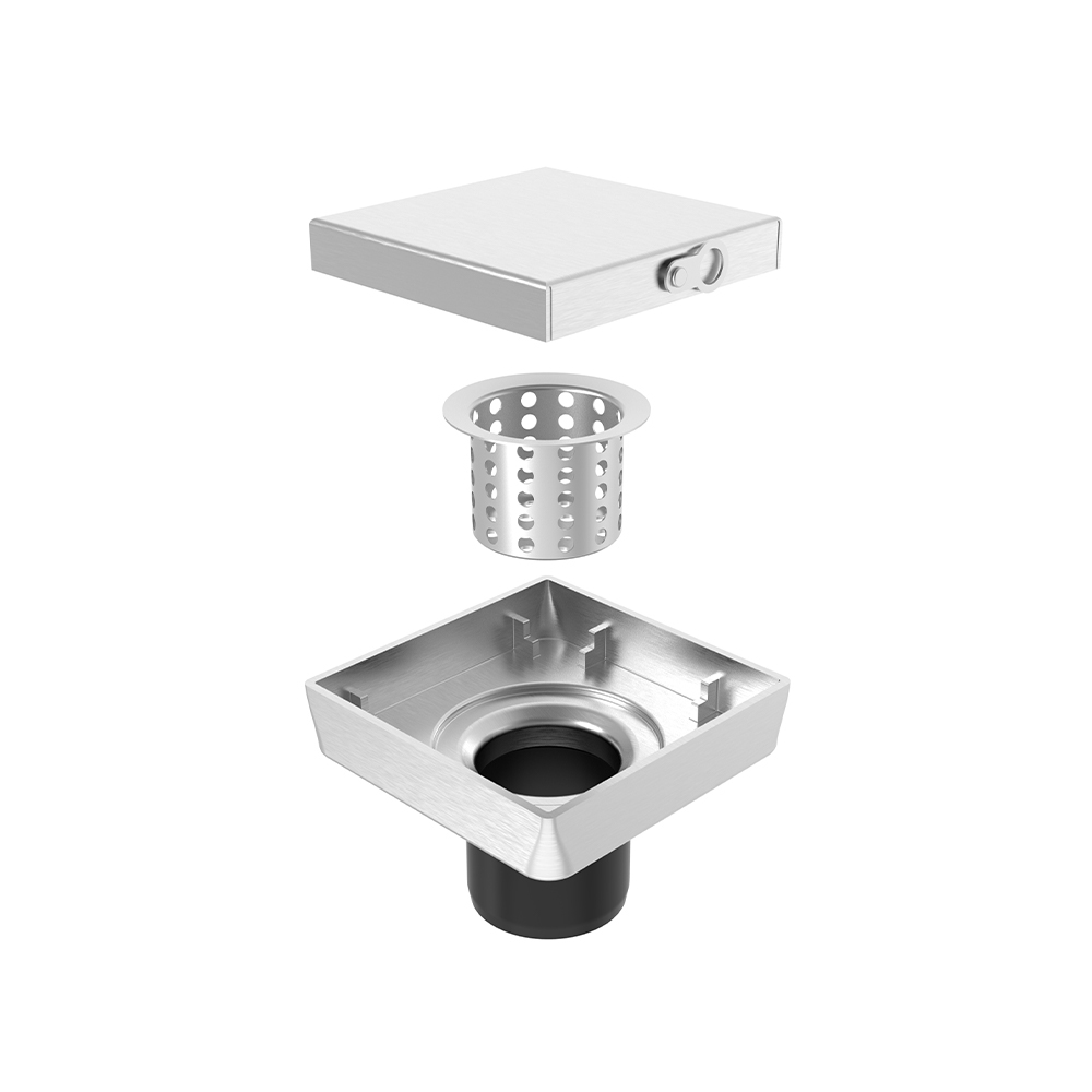 Square vertical drain with dry siphon top inlet