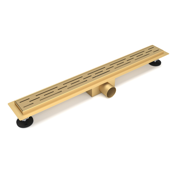 Gold finish stainless steel linear drain kit with adjustable feet