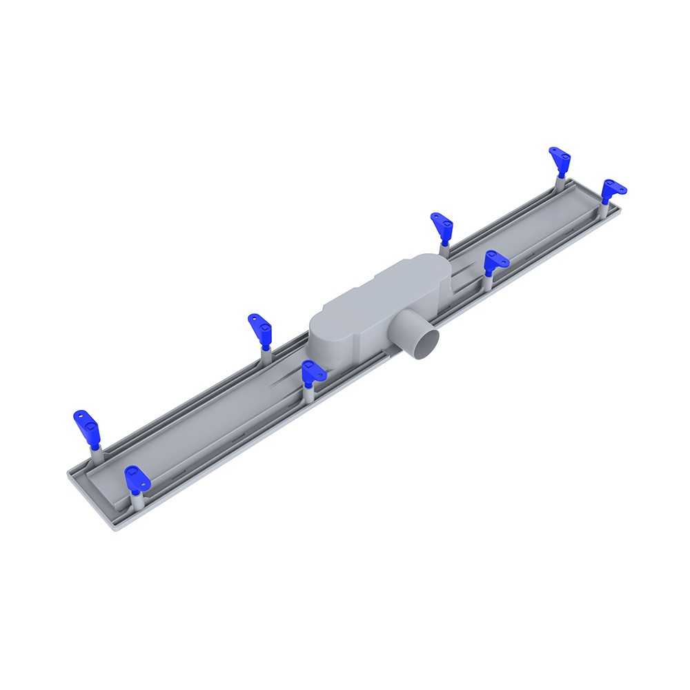 Linear bathroom drain with ABS base rear horizontal outlet