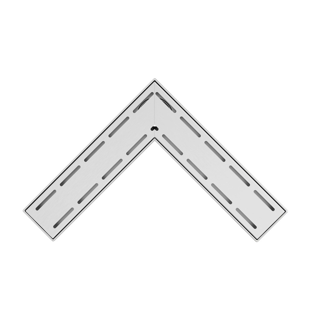 Right angle shower drain with slot grate and corner linear layout