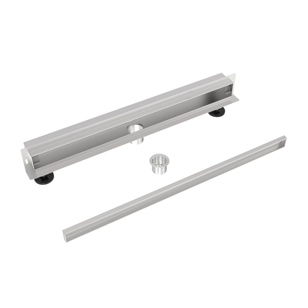 Stainless steel linear shower drain adjustable body with vertical outlet