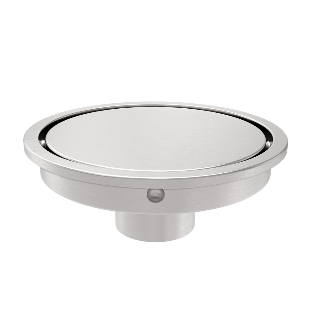 Brushed stainless steel round shower drain grate top view for vertical outlet