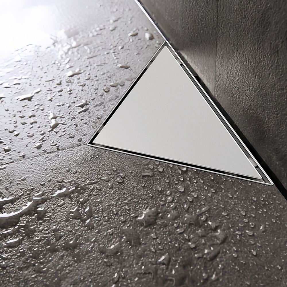 Triangular shower drain vertical outlet technical dimension layout