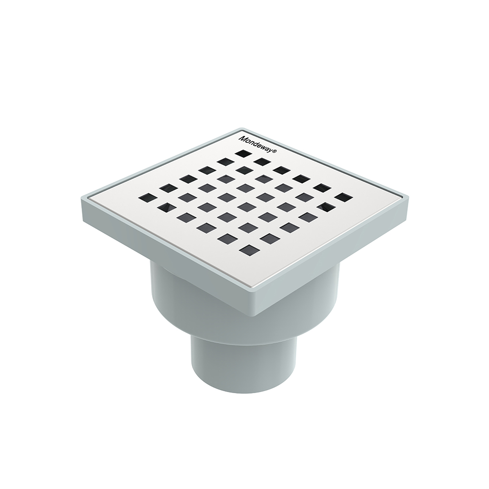 Square shower drain with ABS body and SS304 grate showing square grid design