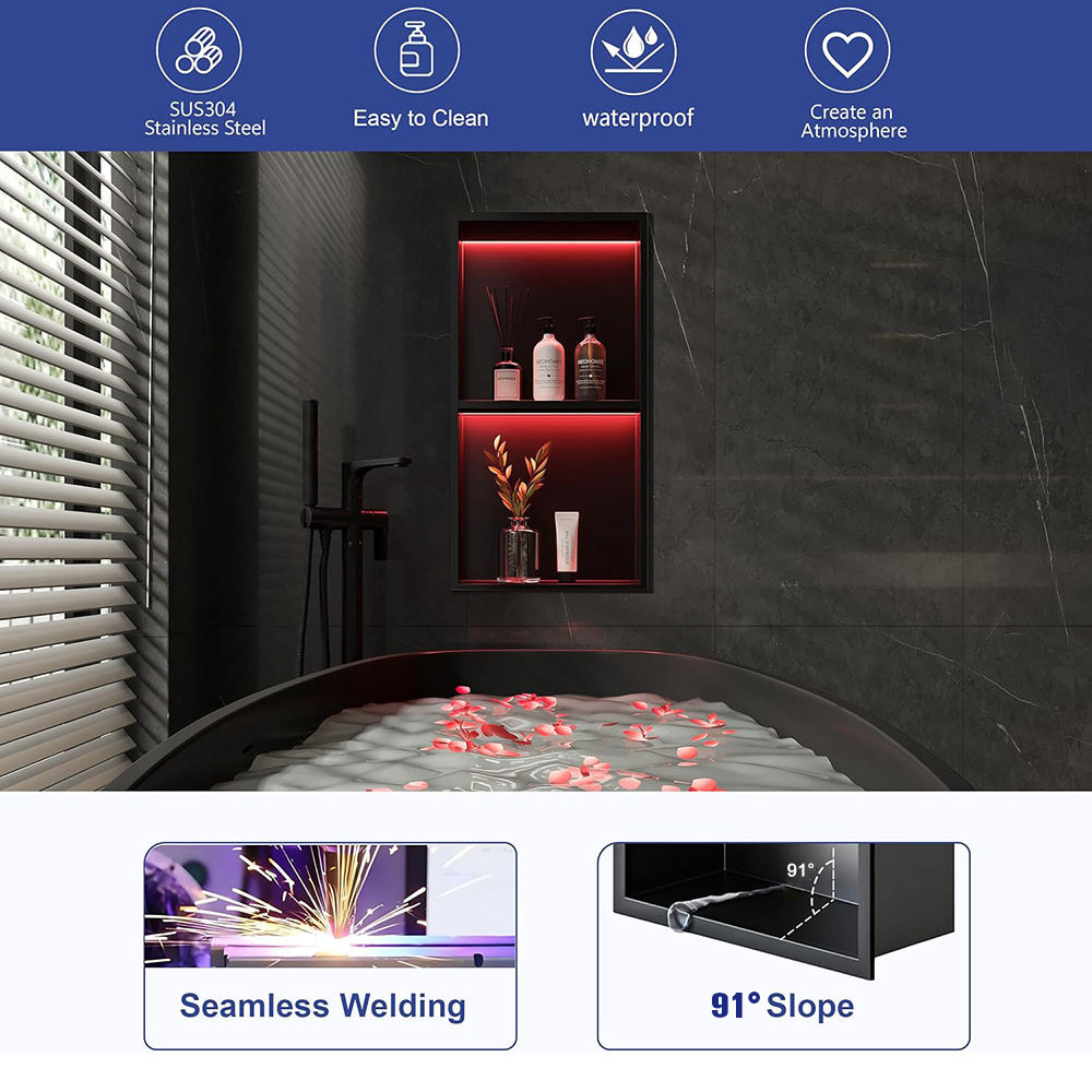 LED shower niche vertical stainless steel wall niche LED light strip illumination