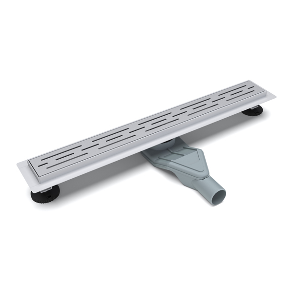 Brushed stainless steel shower drain for tile shower with horizontal outlet