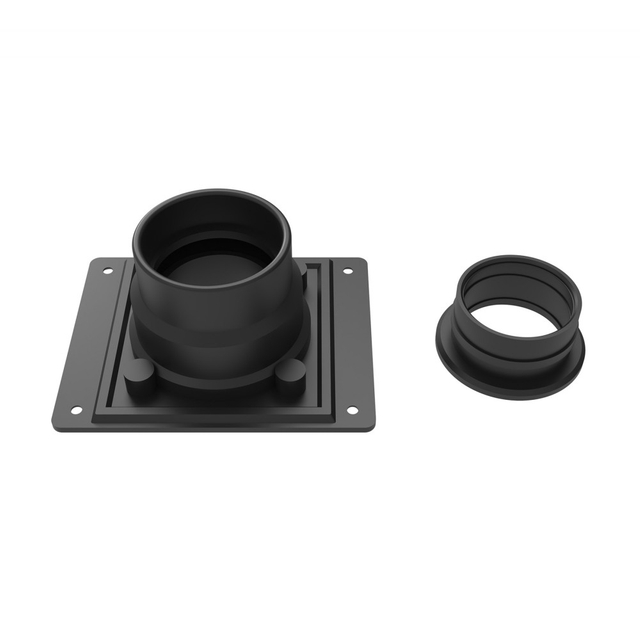 Bottom side of PVC shower drain base for vertical pipe connection