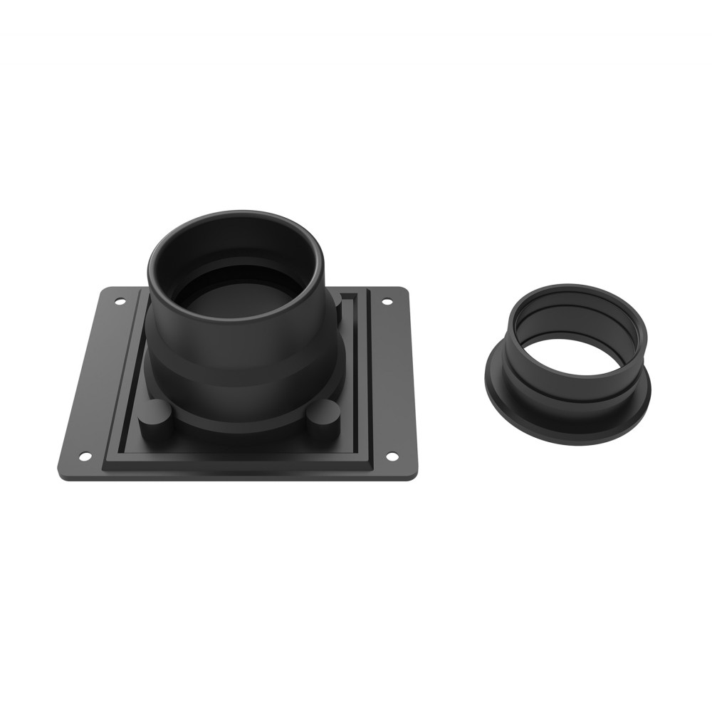 Bottom side of PVC shower drain base for vertical pipe connection