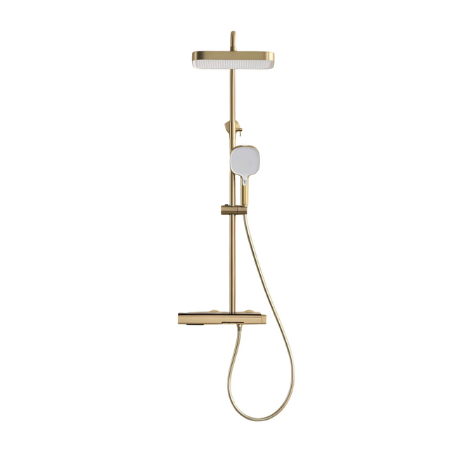 Gold rainfall piano key shower system with thermostatic control