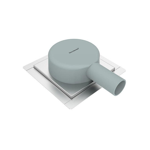 Horizontal drain design showing rear outlet connection for square shower drain assembly